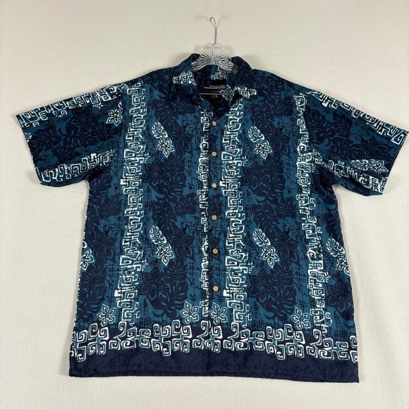 Extreme Gear Island Tropics Short Sleeve Hawaiian Blue & White Shirt size L - Picture 1 of 11